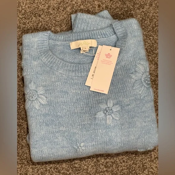 NWT Lilly Pulitzer Elizabelle Sweater Heathered Bonaire Blue Coastal Flowers Sm - Picture 2 of 5